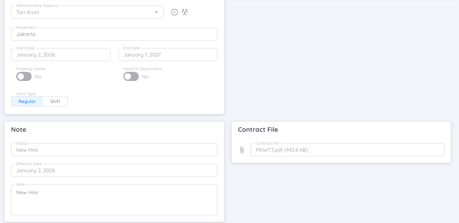 Add New Employee, Contract Tab
