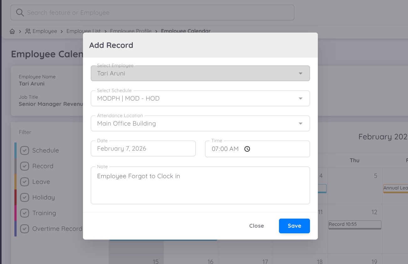 Add Attendance Record View