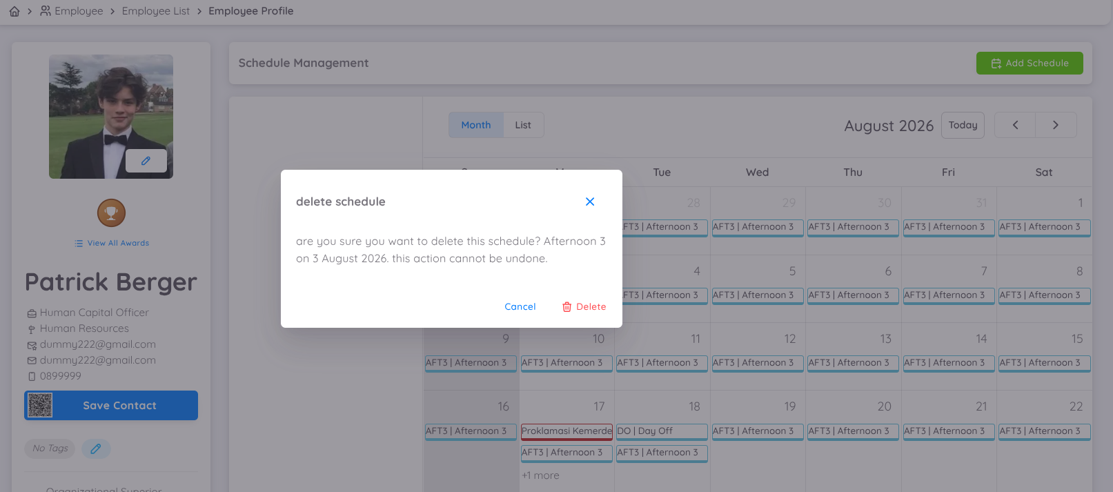Delete Schedule Confirmation
