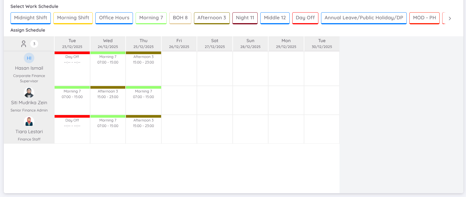 View of Create Schedule