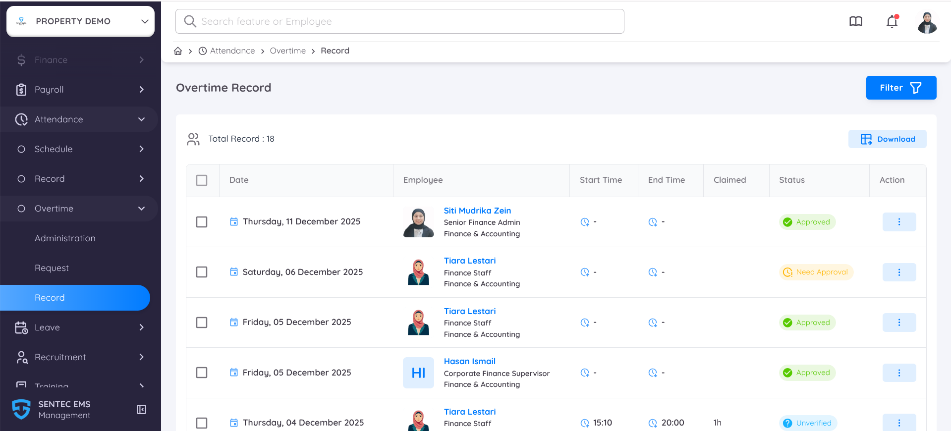 Detail Overtime Request