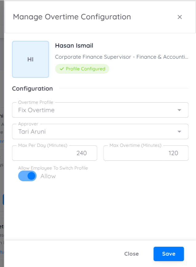 Manage Overtime Configuration