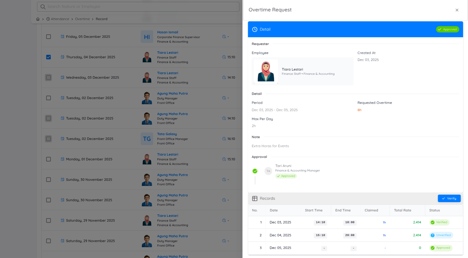 Detail Overtime Request