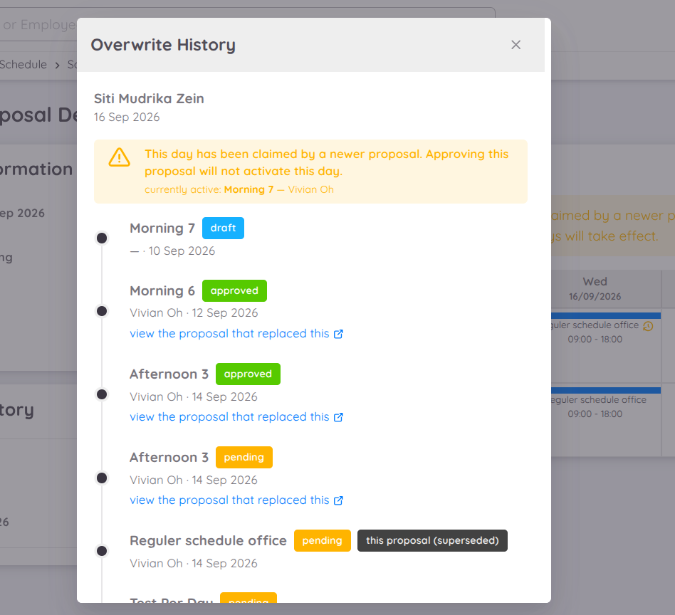 Schedule Proposal Overwrite History