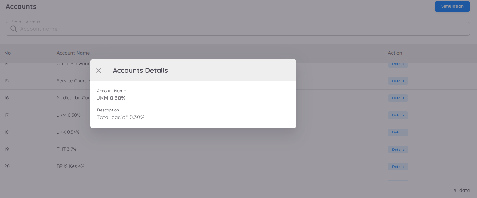 View Accounts details