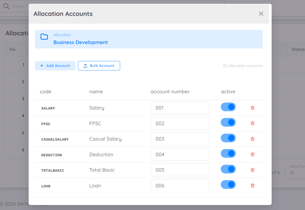 Allocation Account List