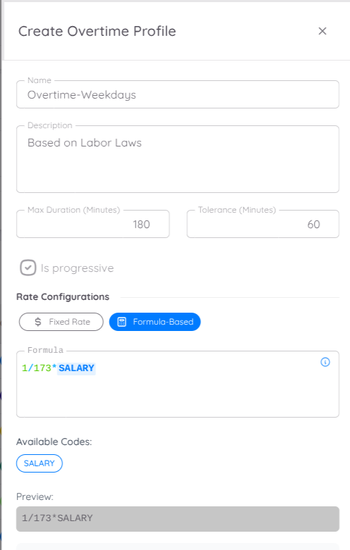 View of Create Overtime Profiles Formula