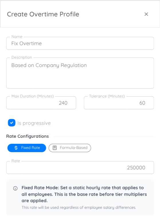 View of Create Overtime Profiles
