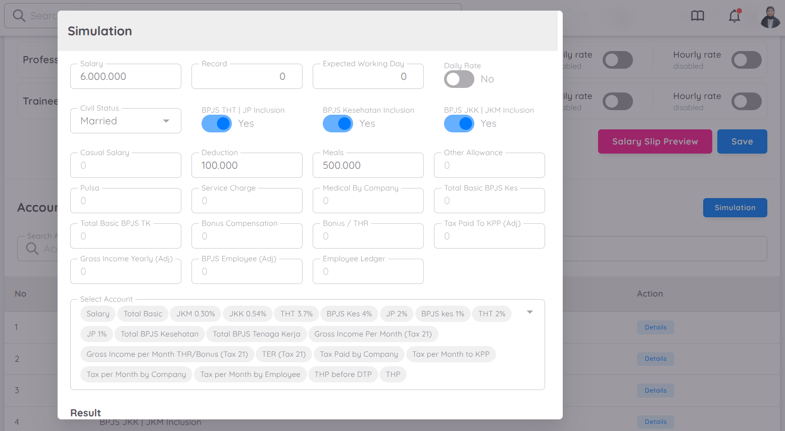 View of Payroll Simulation