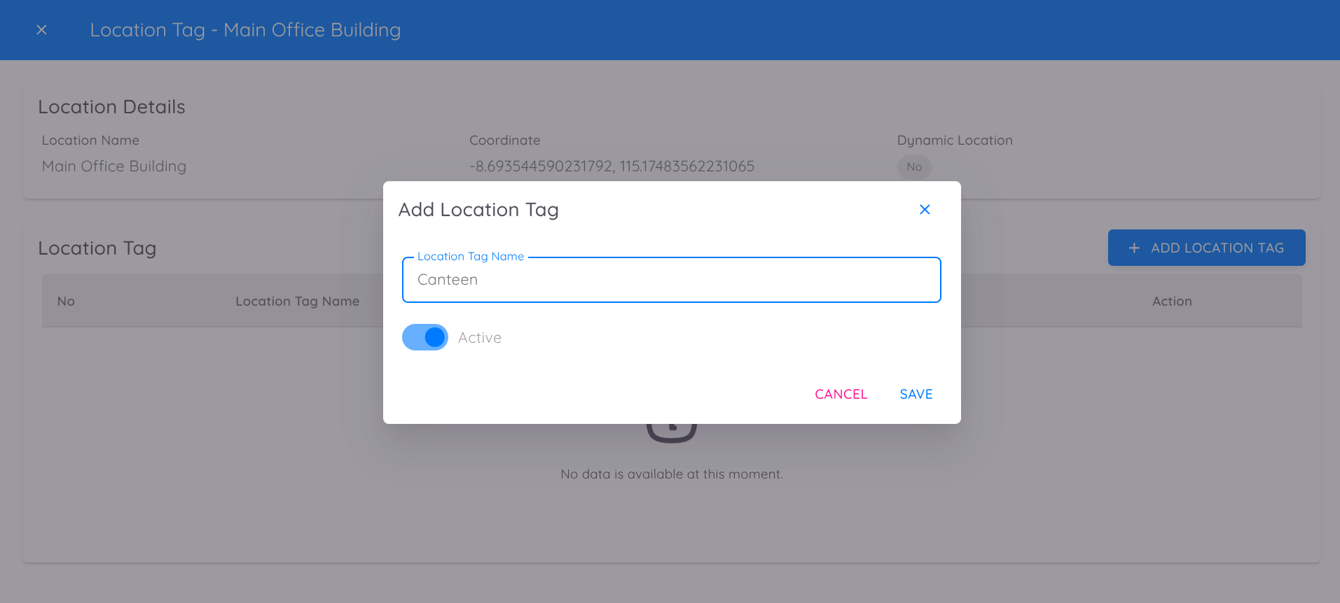 View of Edit Work Schedule