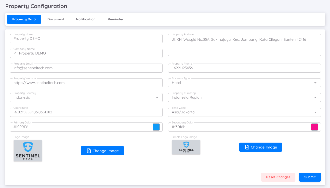 View of Property Data page