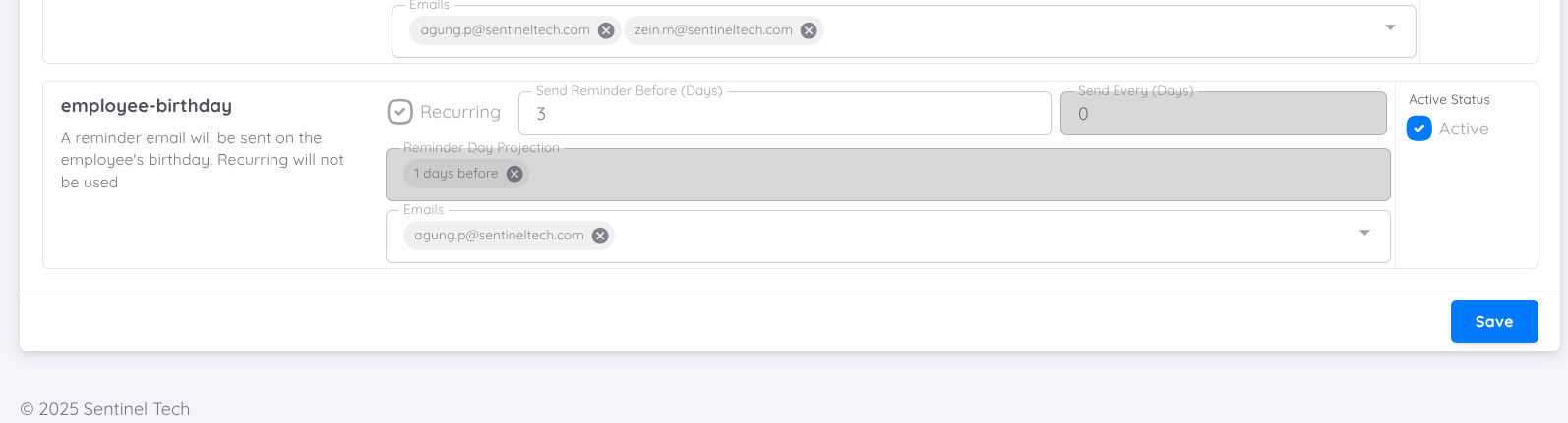 View of Reminder tab