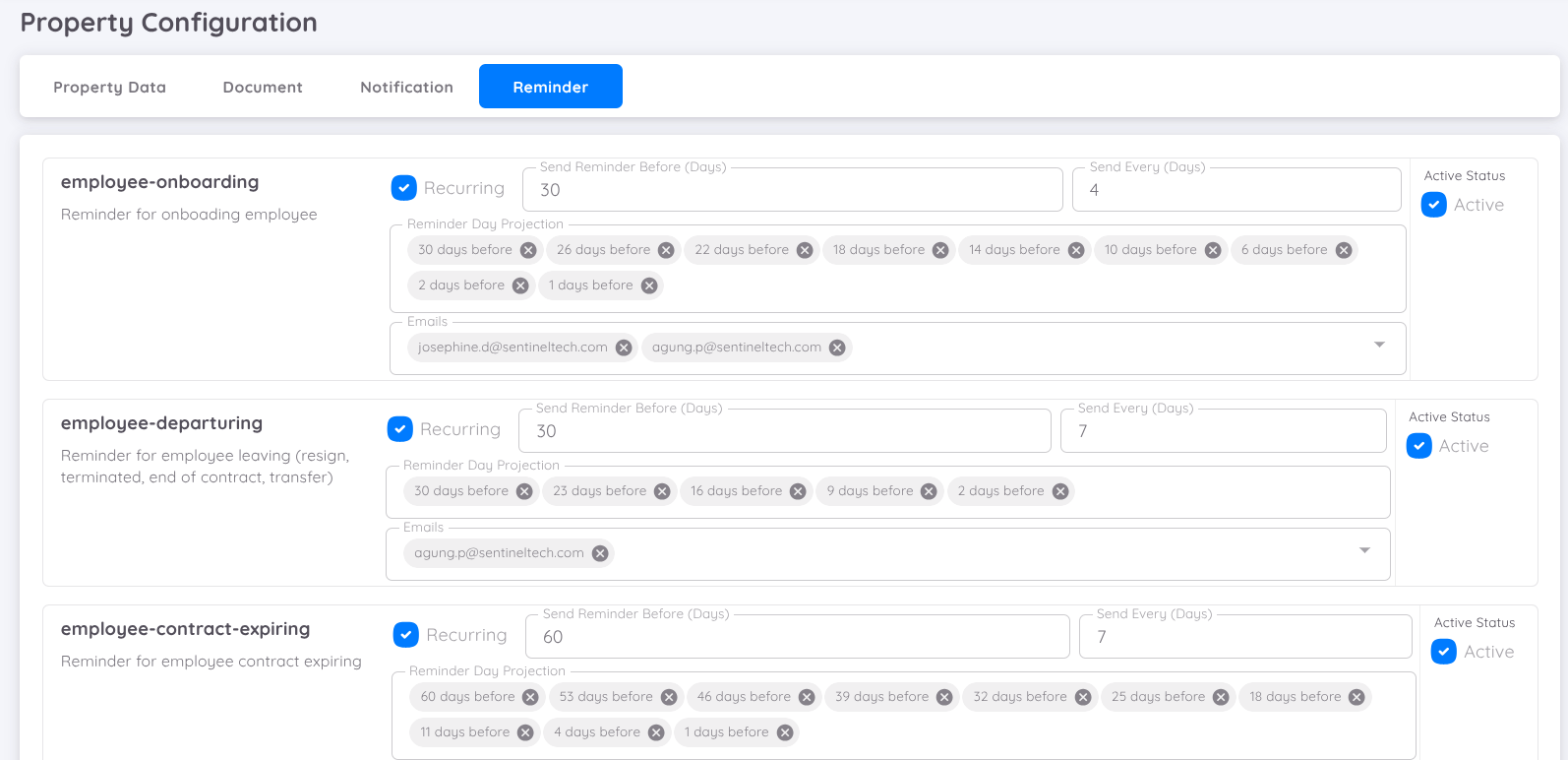 View of Reminder tab