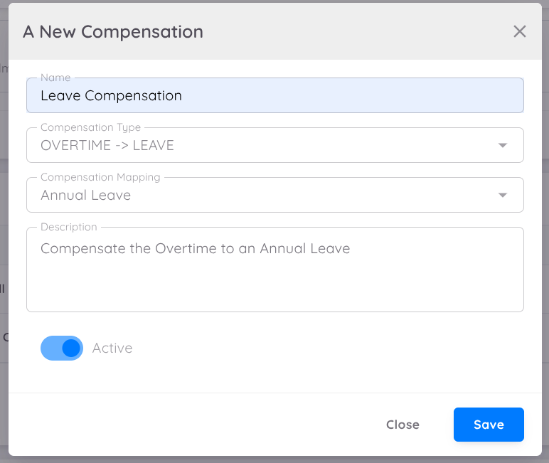 View of Overtime to Leave Setup