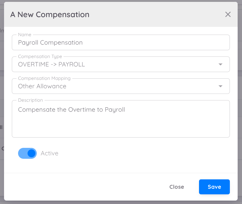 View of Overtime to Payroll Setup