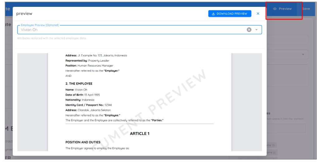Preview Draft Contract