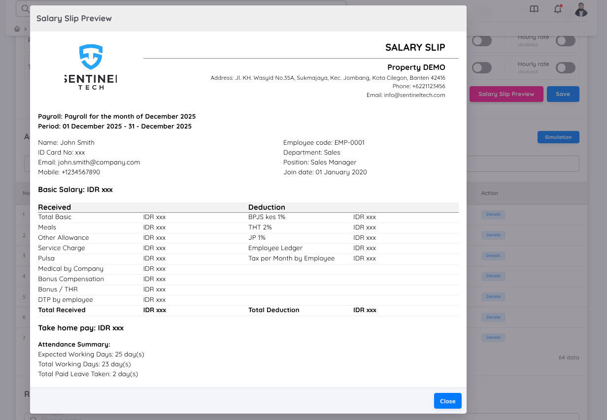 View of Preview Salary Slip