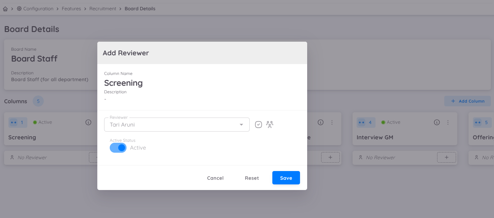 View of Add Reviewer on board