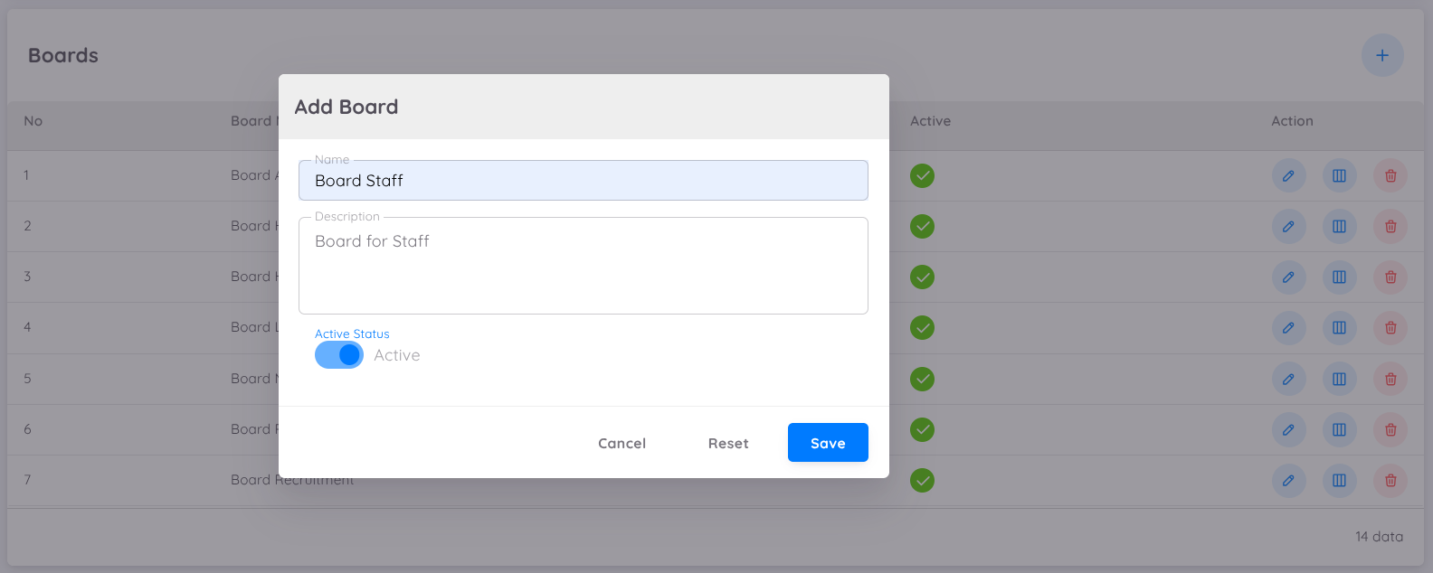View of Edit column on board