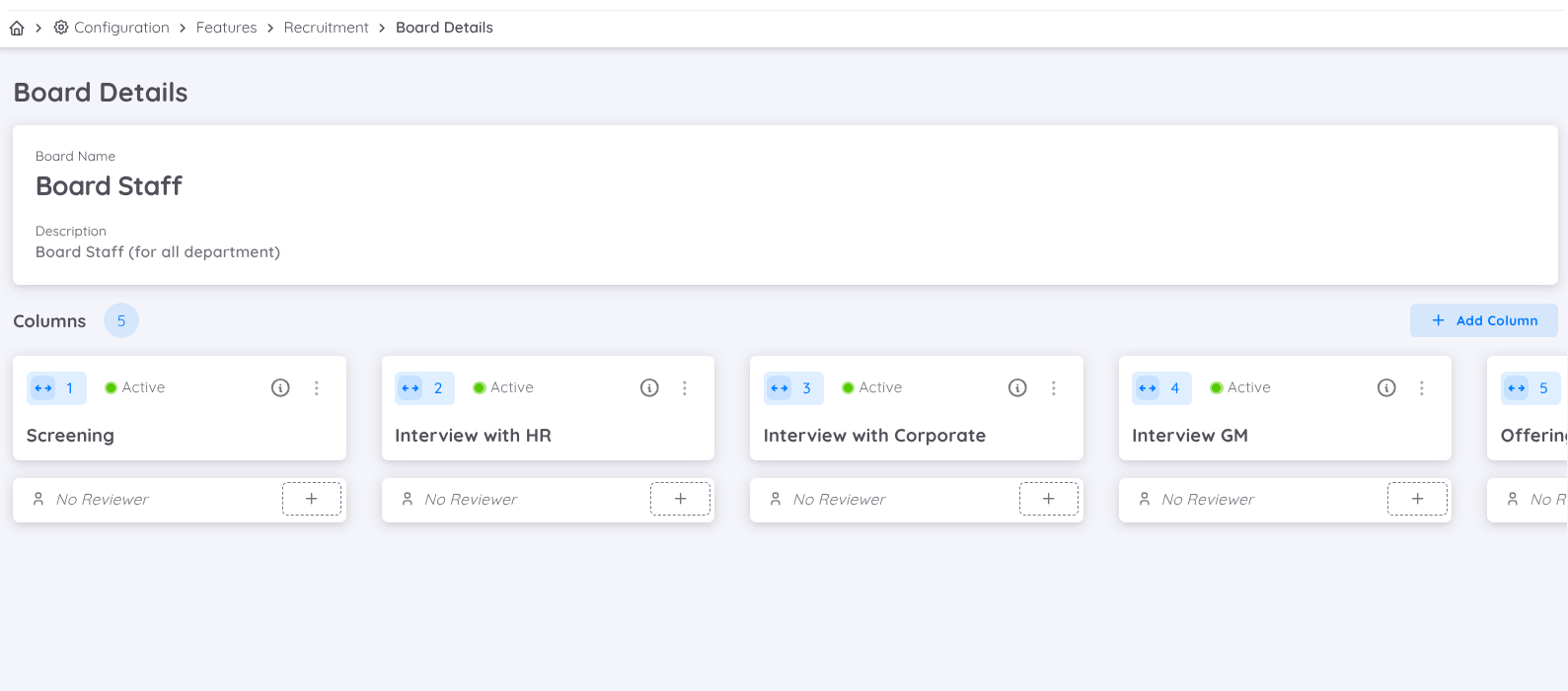 View of Update Column on board