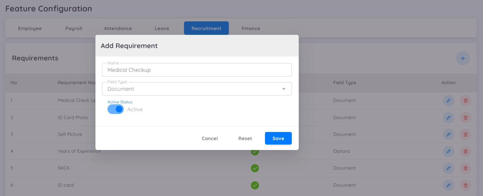View of Add Requirements