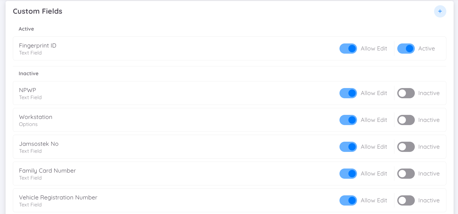 View of Custom Field tab