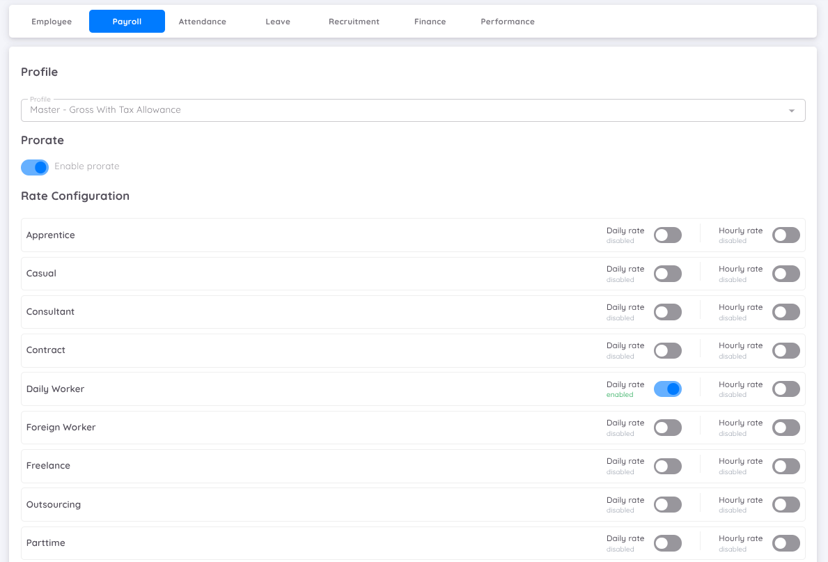 View of Payroll Setup