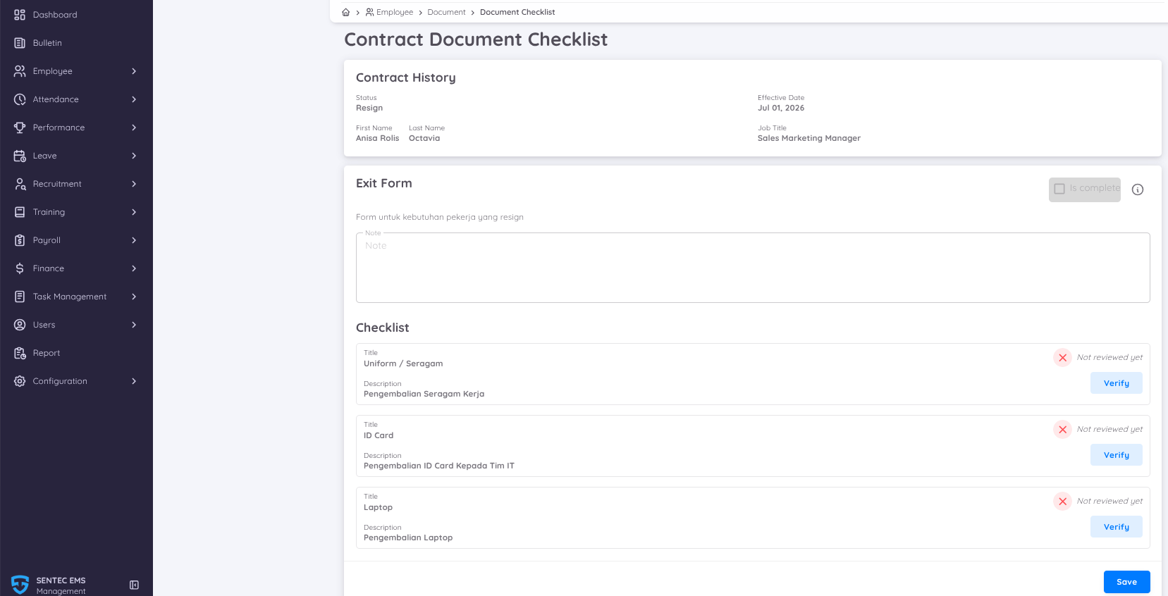 Contract Document Checklist