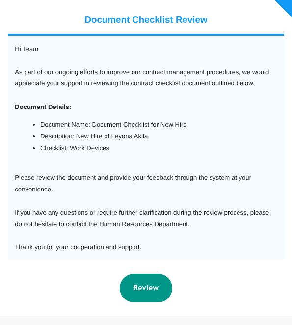 Document Checklist Email