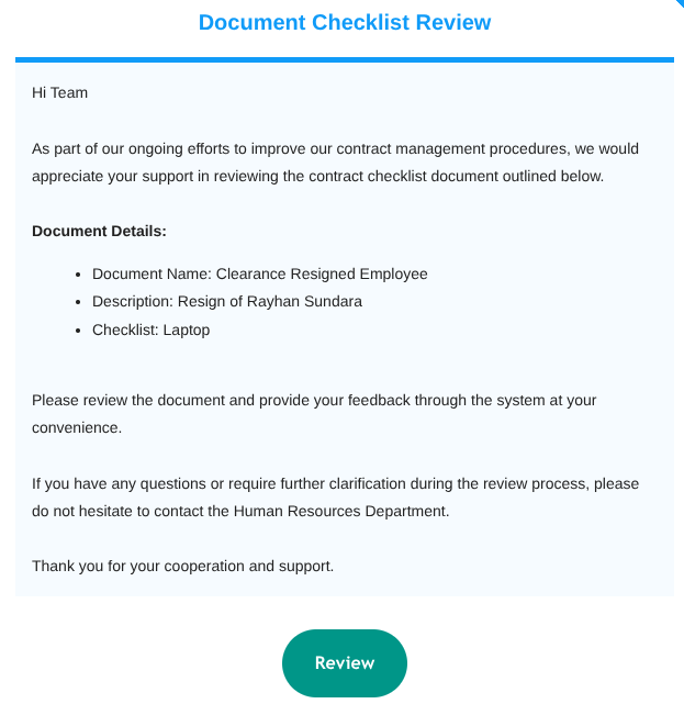 Document Checklist Email