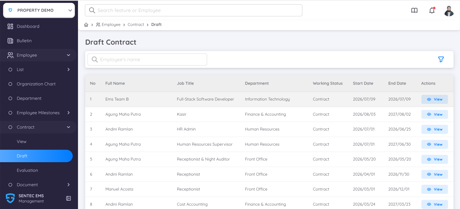 List Employee Contract Draft