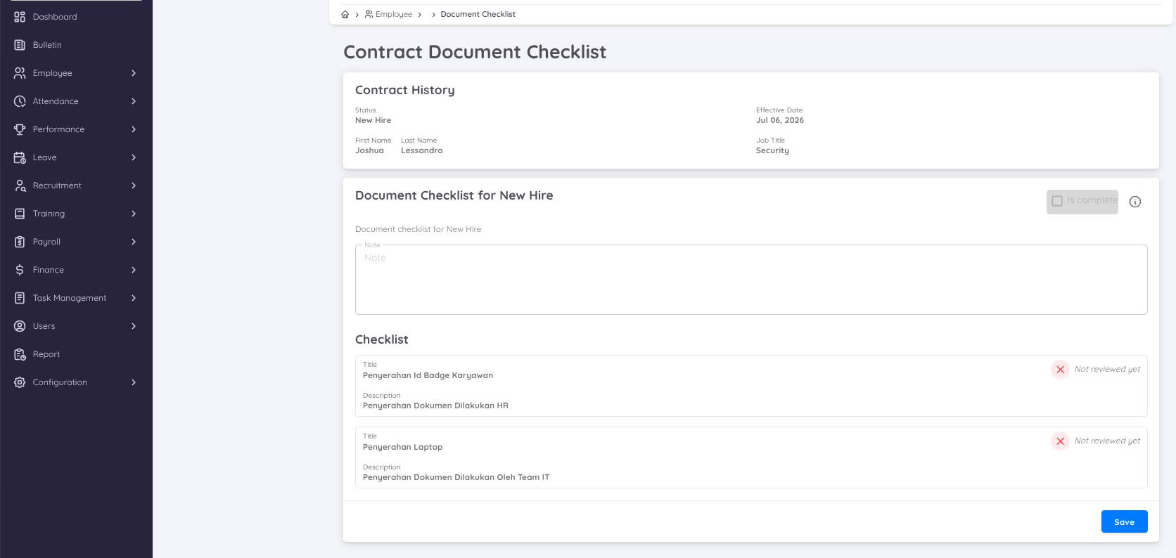 Review Document Checklist