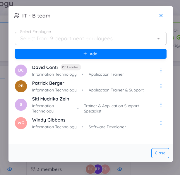 Tampilan dari View Sub Team