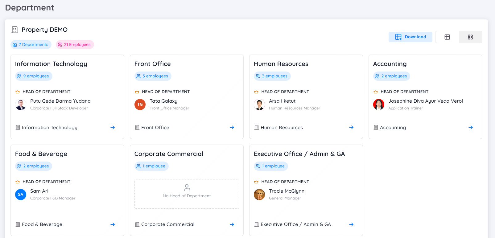 View Department Page