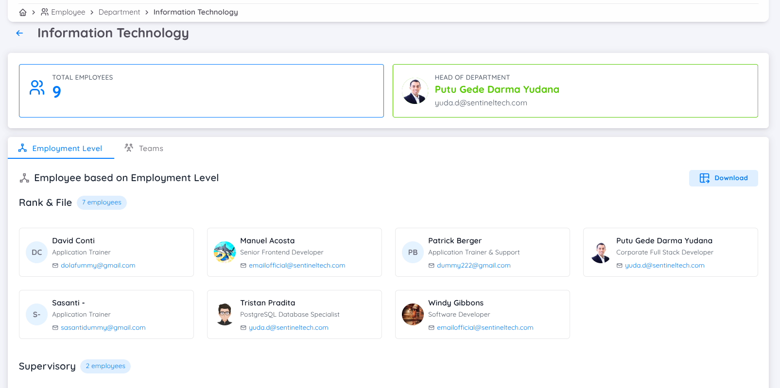 View Team Department Page
