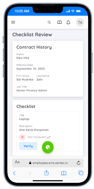 Tampilan dari Detail Document Checklist