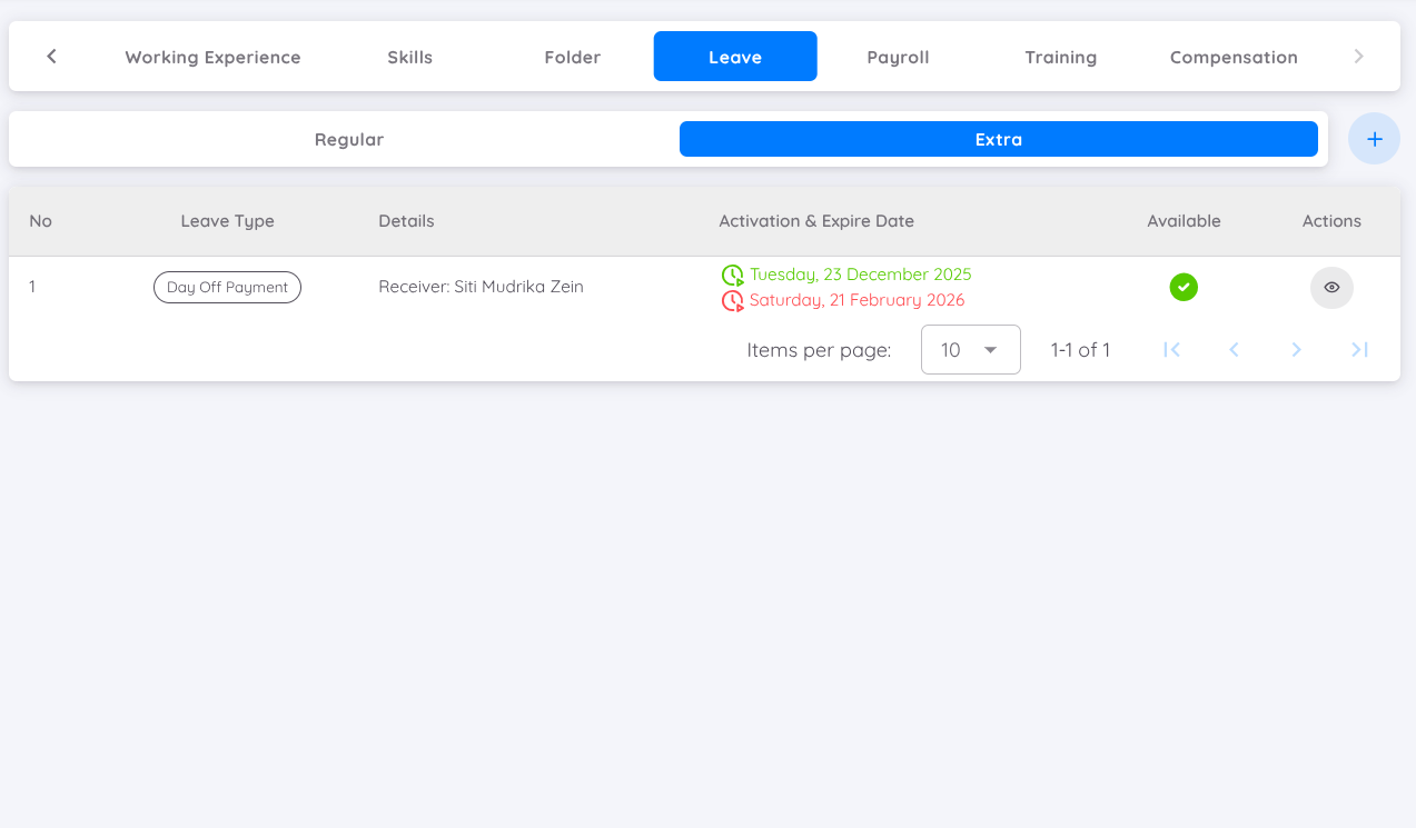 View of Extra Leave Profile