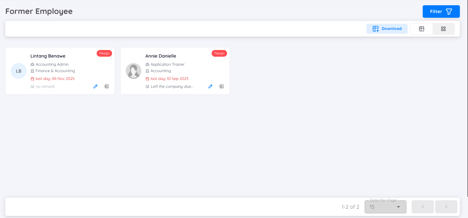 Former Employee List View