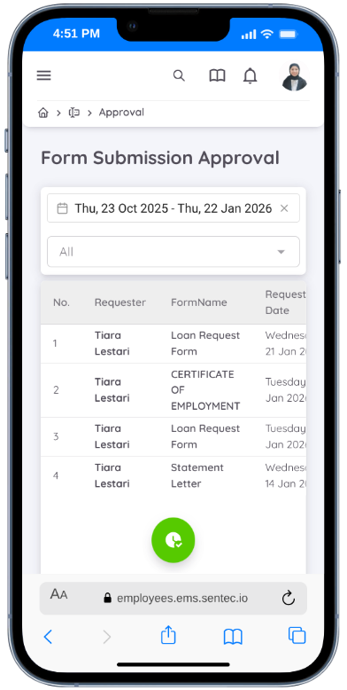 Approval Form List Screen