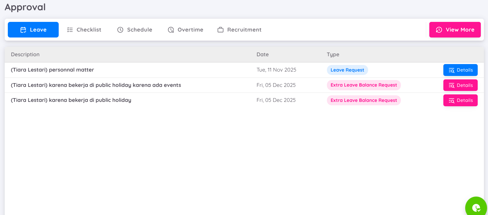 Leave Approval View