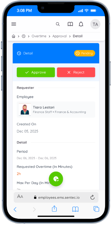 View of Approval Overtime Details