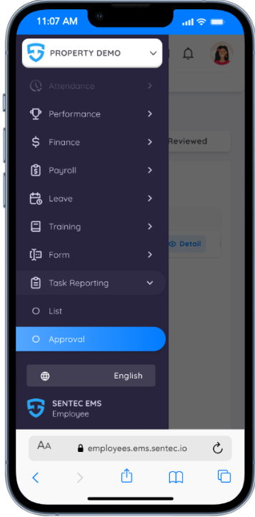 Task Approval Menu