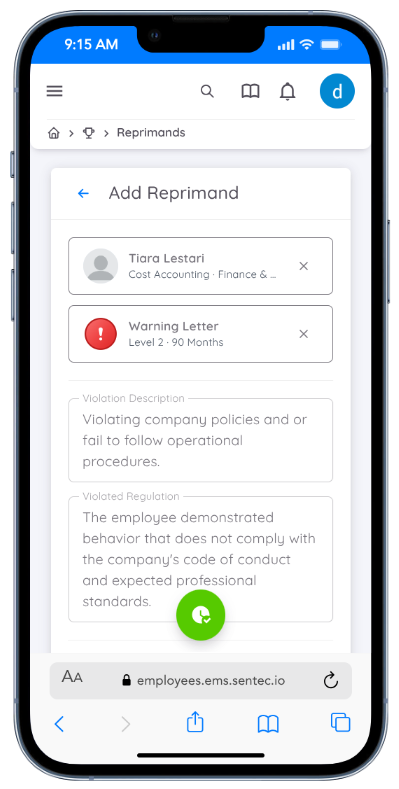 Assign Reprimand Details