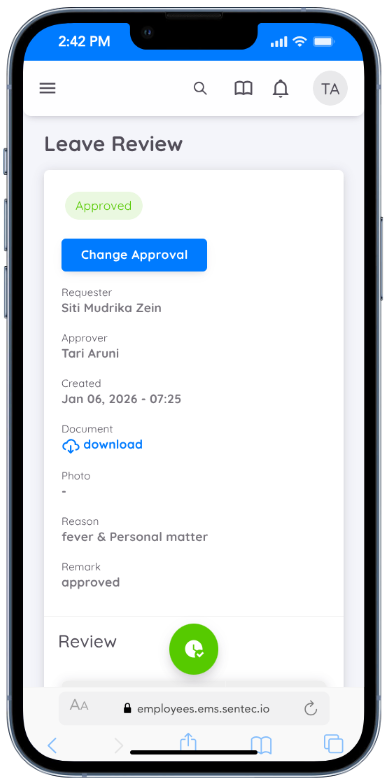 Change Leave Approval