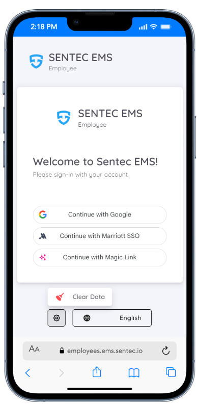 Clear Data option on the login page