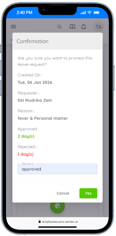Leave Approval Confirmation