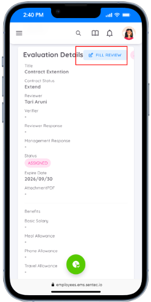 Mengisi Review Evaluasi Kontrak