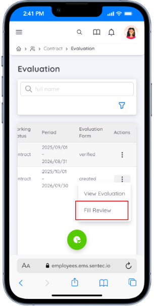 Menu Review Evaluasi Kontrak