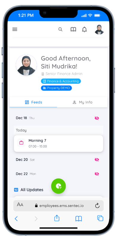 Employee Dashboard Screen