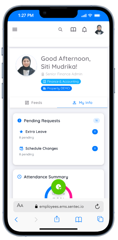 View of My Info Dashboard